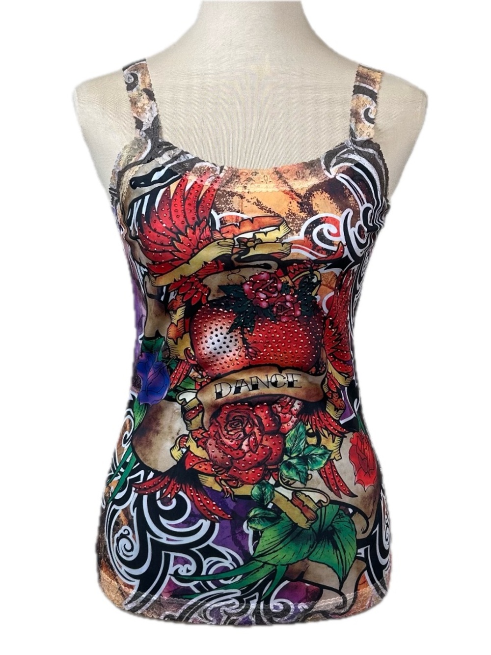 Funky Diva Y2K Tattoo Print Camisole Tank Top Size XL